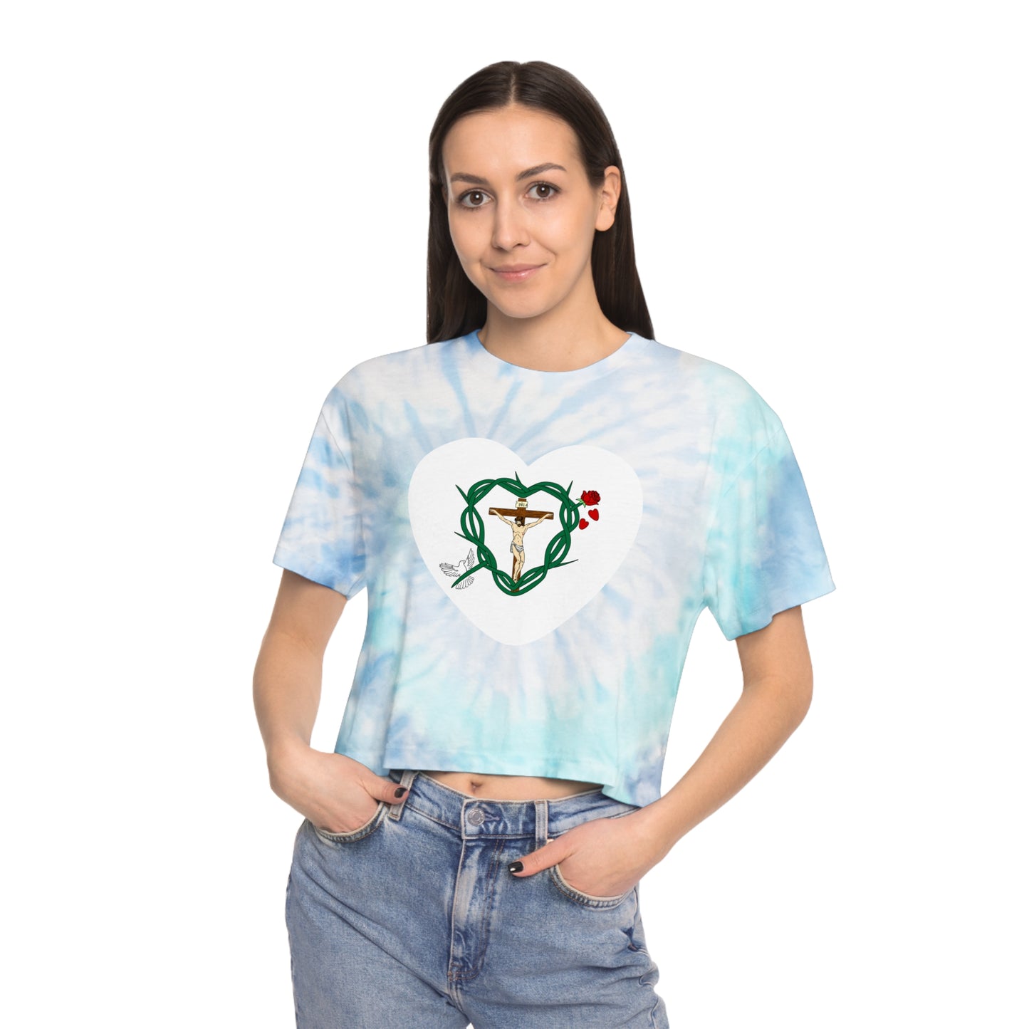 Shield of Faith Heart - Women's Tie-Dye Crop Tee