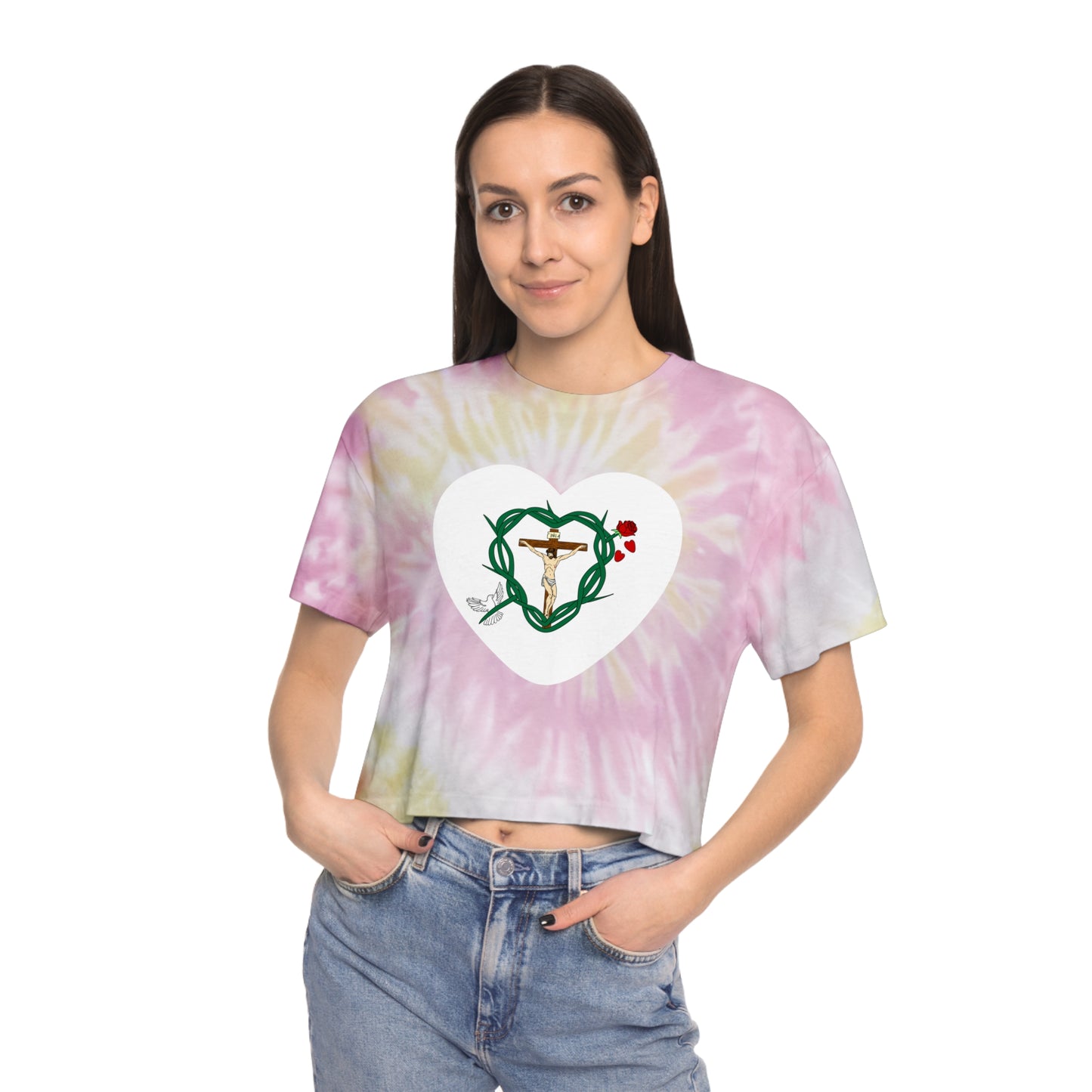 Shield of Faith Heart - Women's Tie-Dye Crop Tee