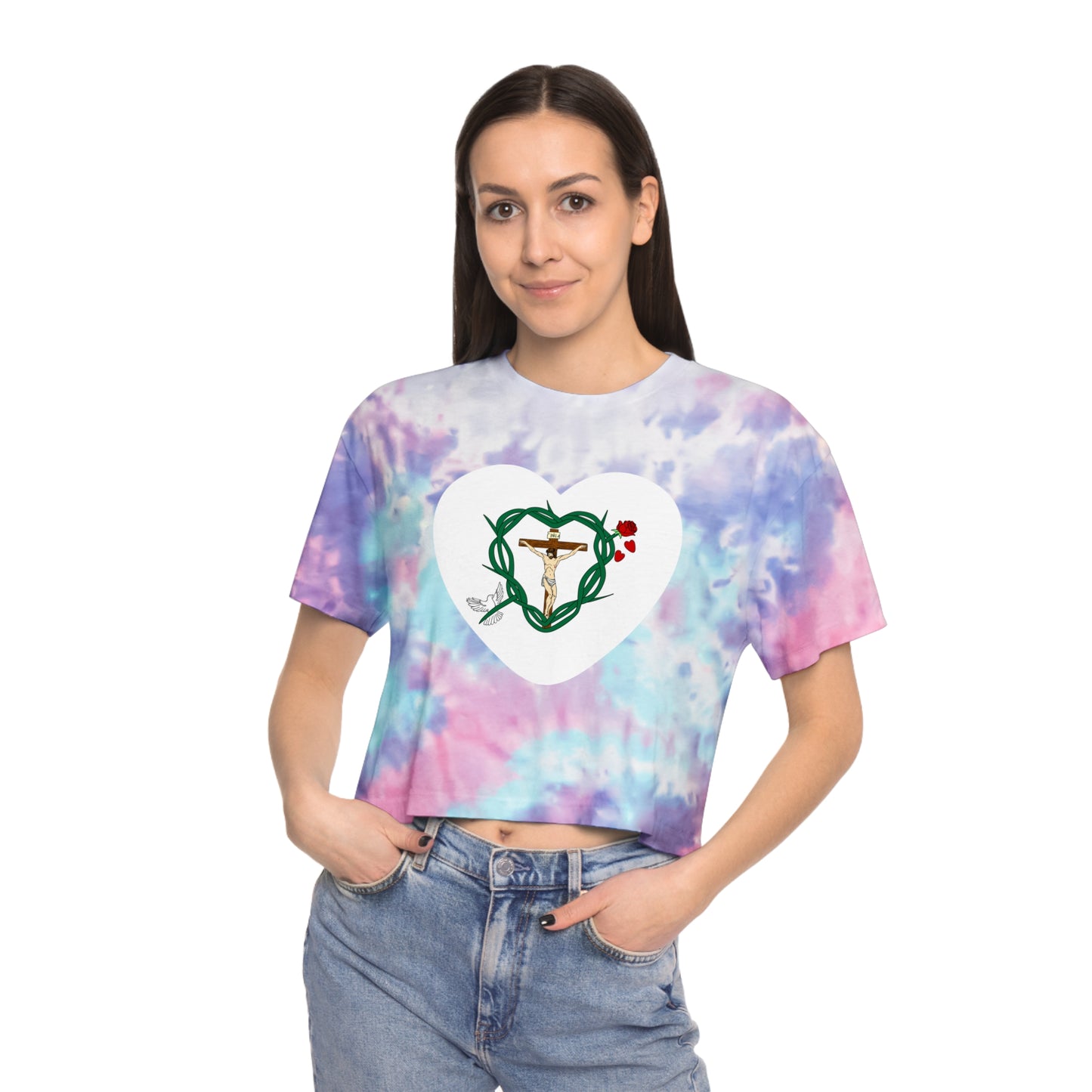 Shield of Faith Heart - Women's Tie-Dye Crop Tee