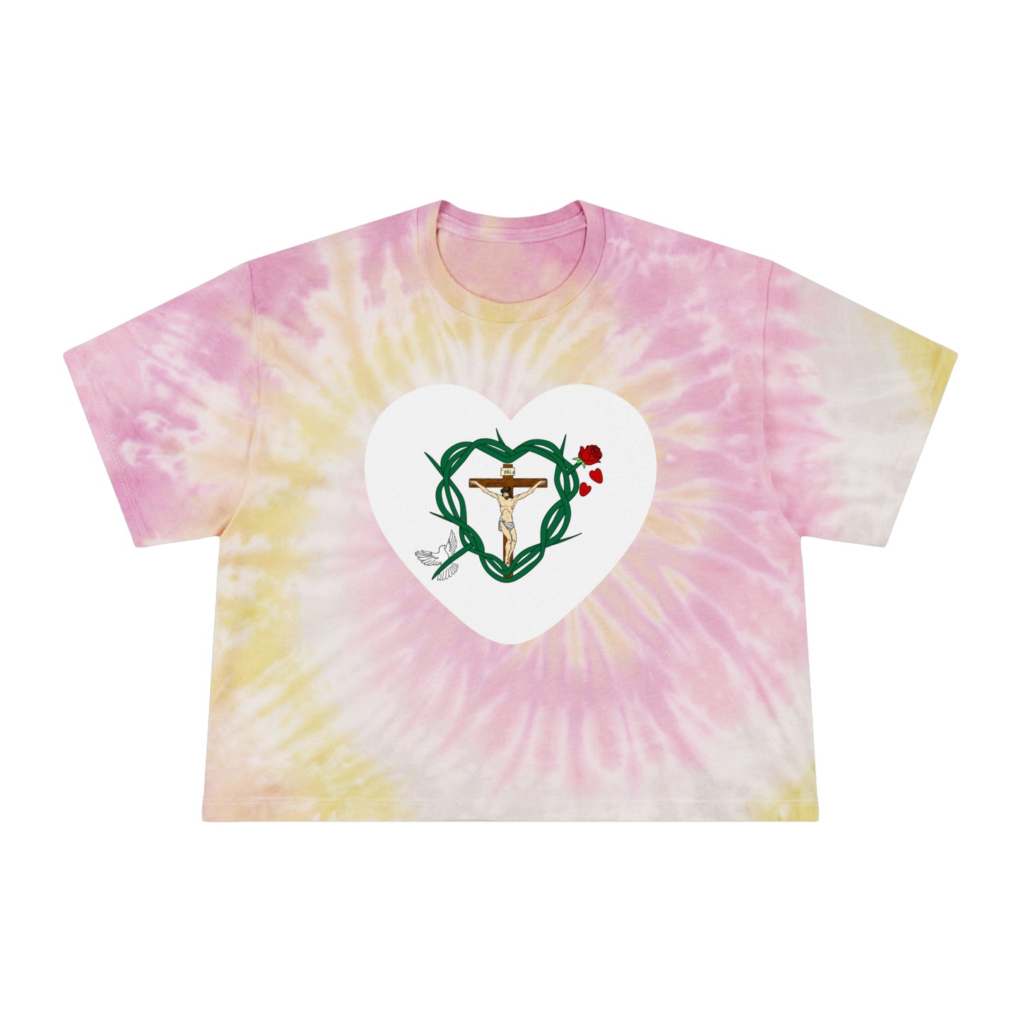 Shield of Faith Heart - Women's Tie-Dye Crop Tee