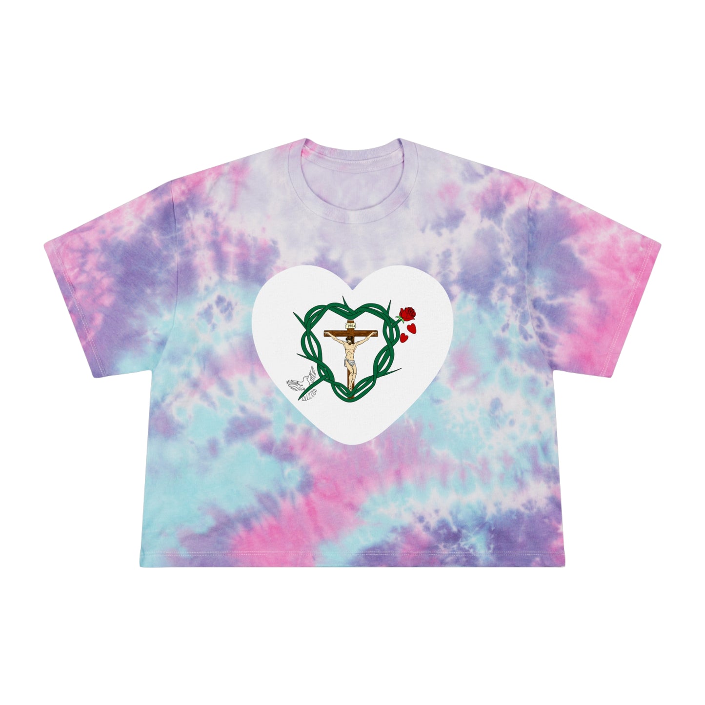 Shield of Faith Heart - Women's Tie-Dye Crop Tee