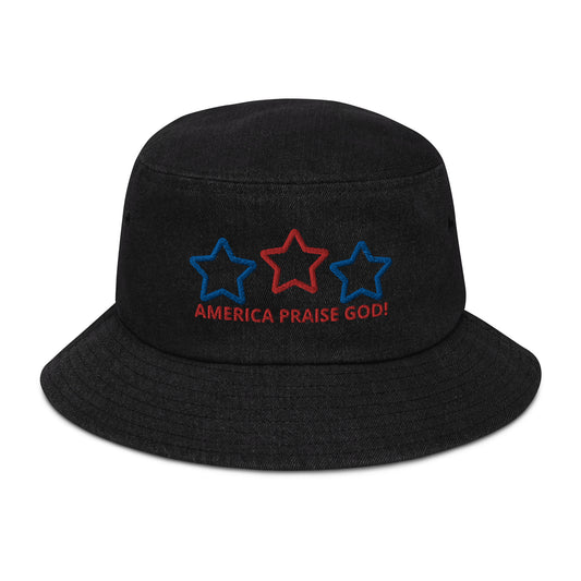 America Praise God! Star Denim Bucket Hat