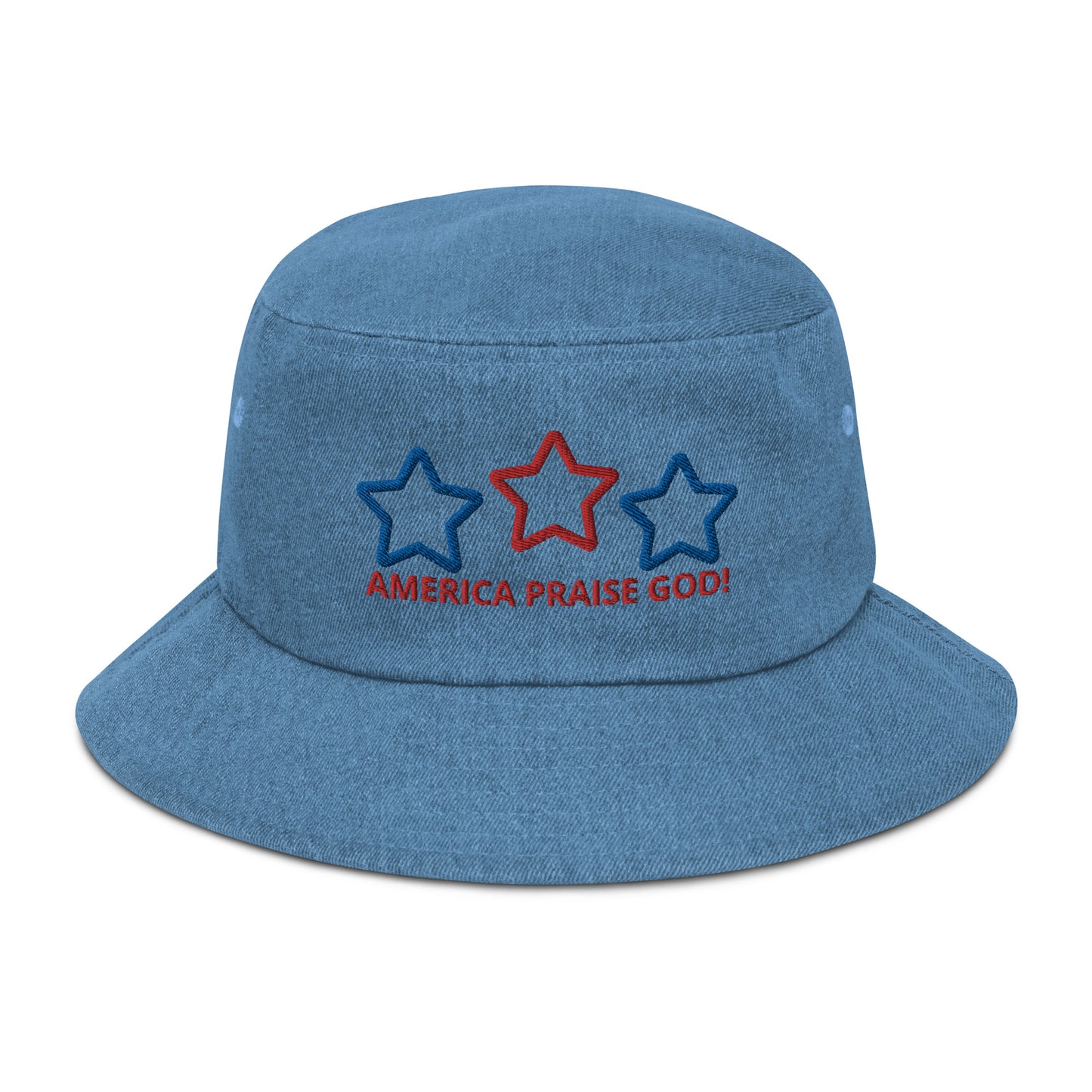 America Praise God! Star Denim Bucket Hat