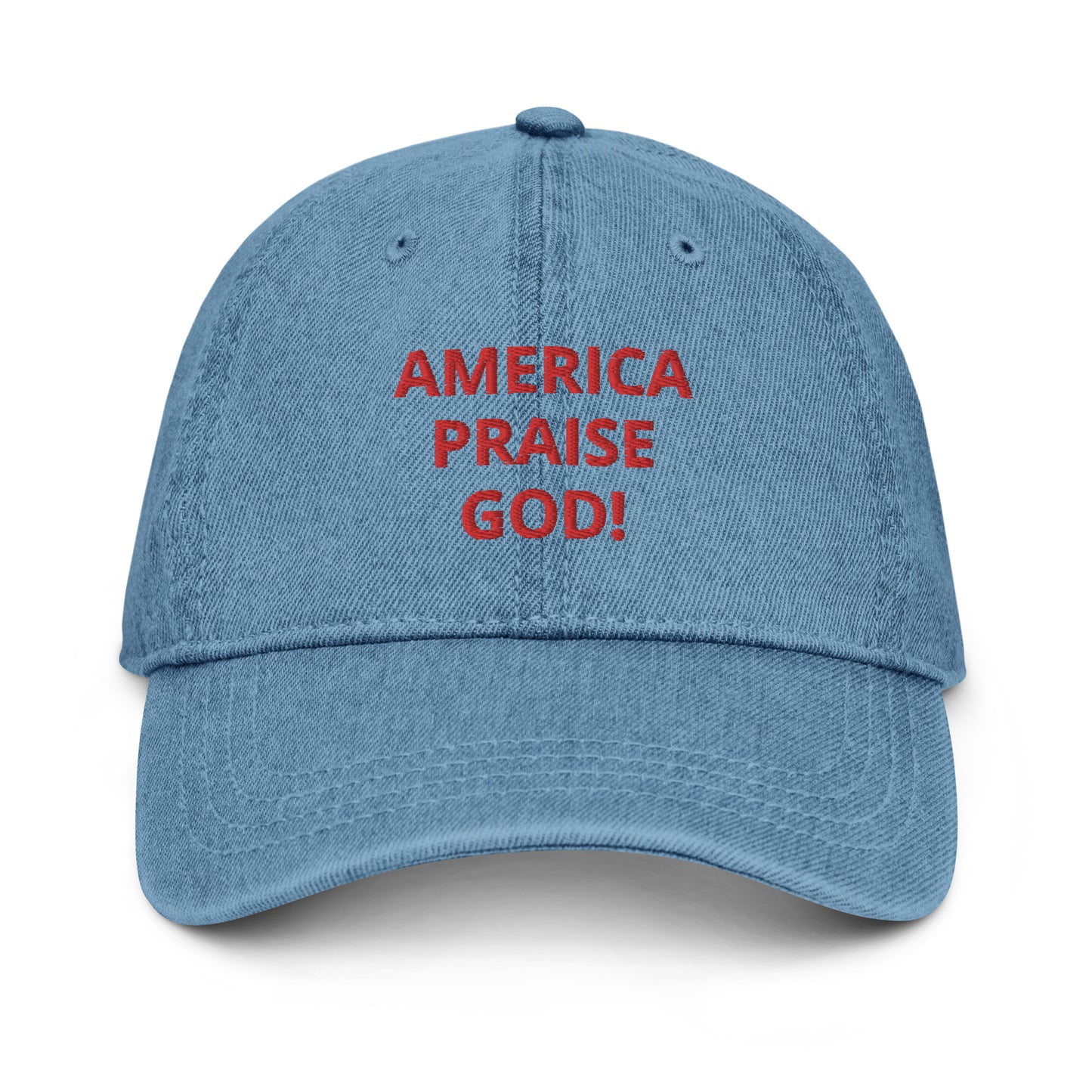 America Praise God! Denim Hat - Red Text.