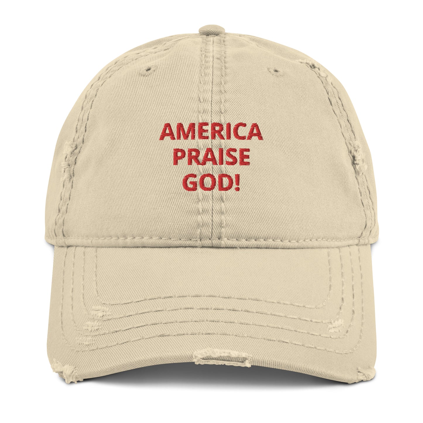 America Praise God! Distressed Dad Hat - Red Text